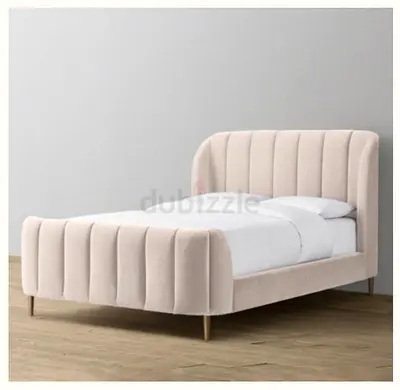 Upholstered Full/Queen Bed with Padded Headboard and Footboard - Light Beige