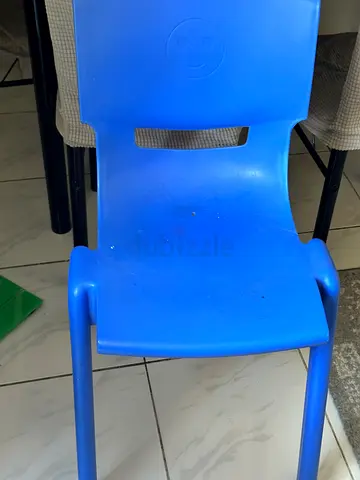 Blue plastic study desk with chair — used, sturdy school study desk