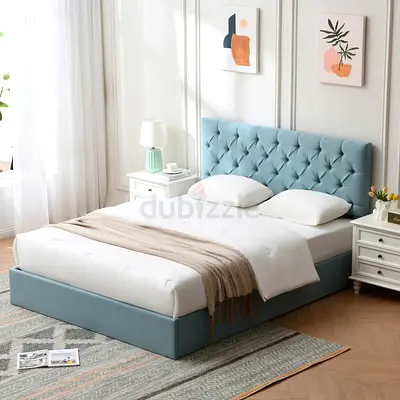 Light Blue Tufted Upholstered Bed Frame