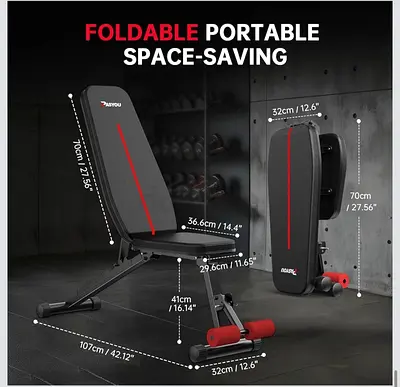 Foldable Adjustable Weight Bench – Incline/Flat/Decline, Space-Saving