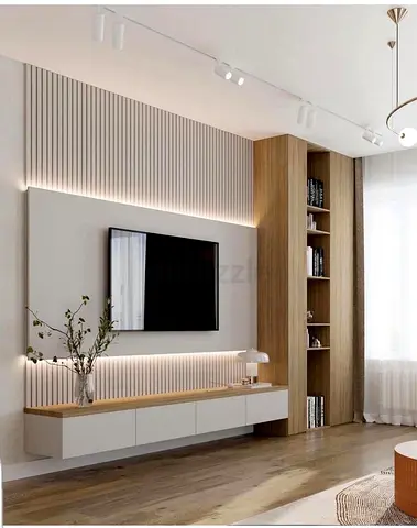 Modern Wall-Mounted Entertainment Unit with Built-in Shelving