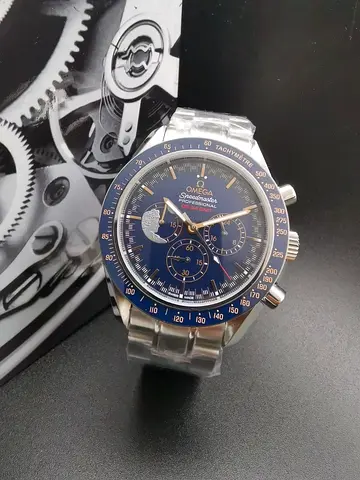 Omega Speedmaster Professional Chronograph - Blue Dial, Stainless Steel Master Copy Watch