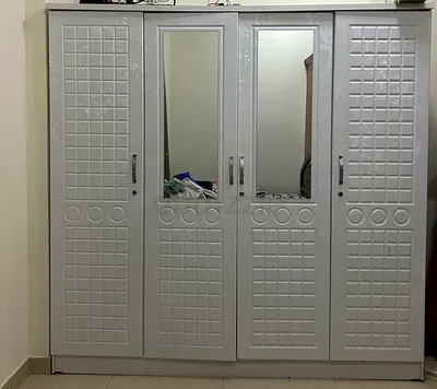White 4-Door Wardrobe with Mirrors — Good Condition