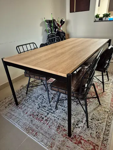 Wooden Dining Table with Metal Frame and 4 Industrial Chairs (chairs inc for free)