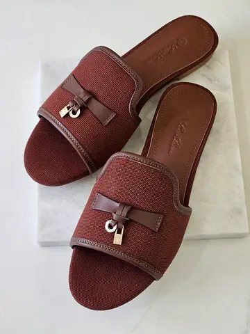 Loro piana Brown Womens Slide Sandals with Decorative Buckle