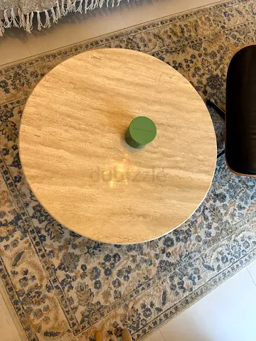 Round Marble Coffee Table (Travertine Top) - Very Good Condition