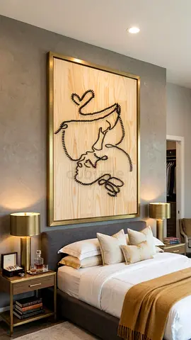 Handcrafted Screw Art Abstract Face in Wooden Frame - Large Wall Hanging