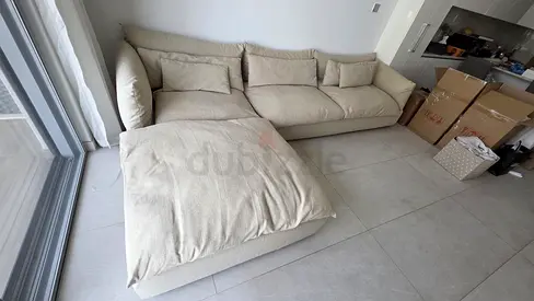 Marina home feather filled Sofa BeLight Beige L-Shaped Fabric Sofa with Chaise - Comfortable, Modern
