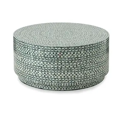 Round Mosaic Pattern Coffee Table / Ottoman - Grey/White