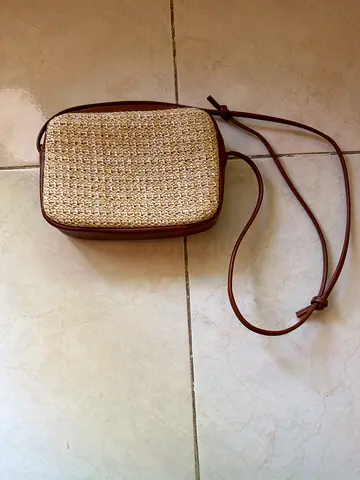 Small Tan Woven Crossbody Bag with Adjustable Strap