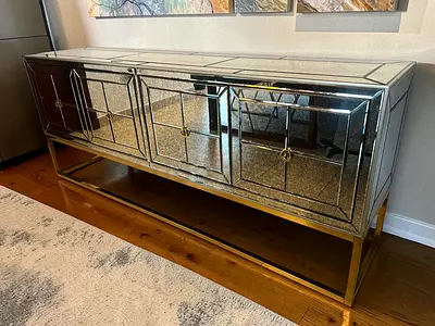 Mirrored Sideboard Console Table with Gold Frame - 4-Door