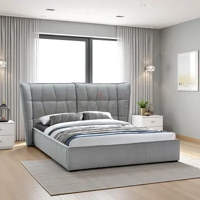 Wide wings padded headboard super king bed frame