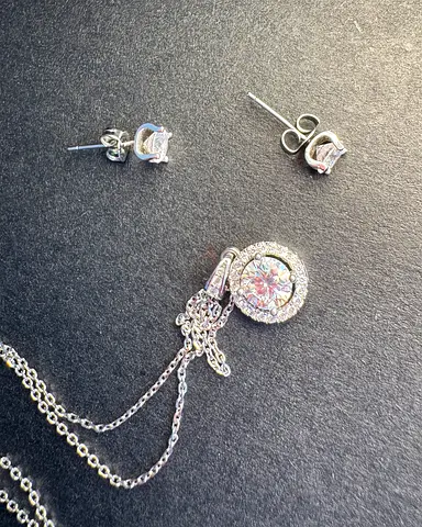 Moissanite Earrings + Pendant Necklace Set (925 Silver)