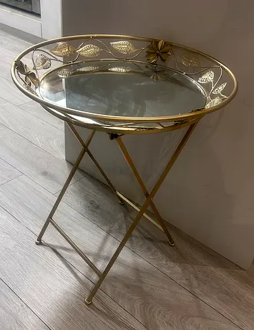 Gold Leaf Decorative Folding Side Table with Glass Top