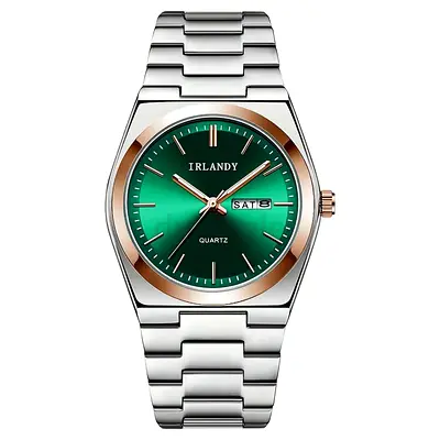 Irlandy Men’s Stainless Steel Quartz Watch with Green Dial and Day-Date