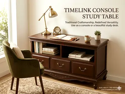 Solid Wood Timeless Console / Study Table - Dark Brown