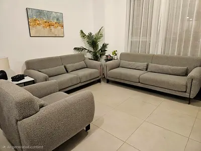 3-Piece Grey Fabric Sofa Set - Very Good Condition ACCEPTING SERIOUS OFFERS
