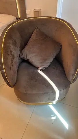 Brown Velvet Swivel Accent Chair with Gold Trim