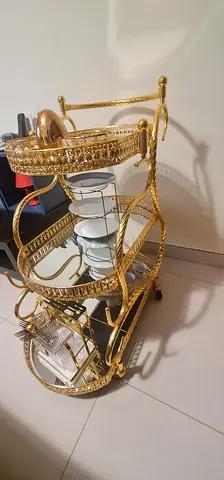 Gold-tone Decorative Tea/Serving Trolley with Glass Shelves