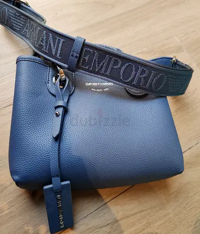 Emporio Armani blue leather luggage tag / bag tag