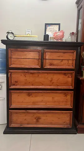 Solid Wood 6-Drawer Dresser with Dark Frame and Natural Fronts