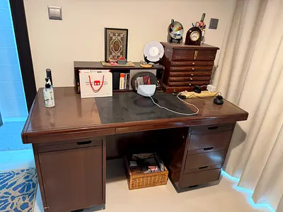 Solid Wood study Desk with Storage Drawers - Dark Brown
