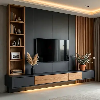 Modern Wall-Mounted Entertainment Unit with Shelves