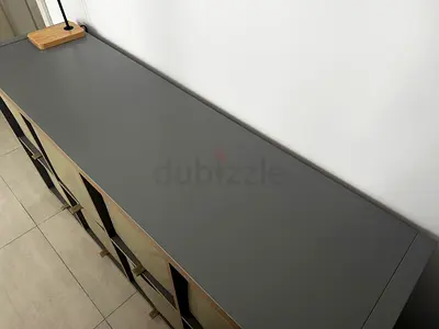 Ikea Kallax Long Modern Sideboard / Console Cabinet in Grey and Wood finish with 8 boxes