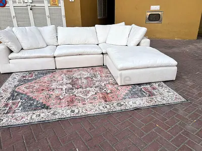 Marina Home Light Beige L-Shaped Sofa with Ottoman Good Condition