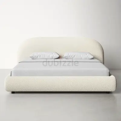Modern Curved Upholstered Double Bed - Cream Bouclé