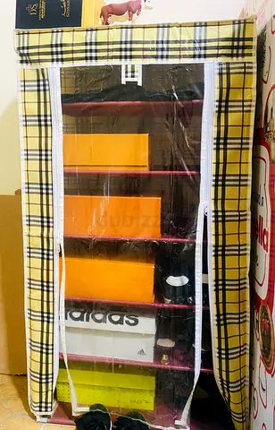 Portable Fabric Wardrobe with Clear Front Zip Cover - Good Condition