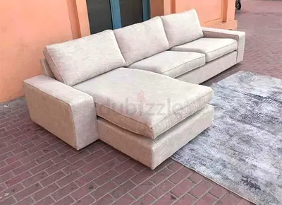 Ikea kivik L shape sofa beige Light beige L-shaped fabric sofa with chaise, good condition