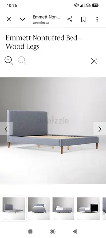 Emmett Non-Tufted Bed Frame with Wood Legs (Grey, Queen)