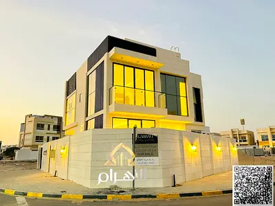 Villa for sale in Al Zahiyah, Ajman | 4 master bedrooms + majlis, 2 living rooms, and maid's room | Corner villa, electricity and water included