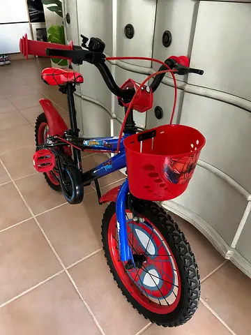 Kids Spider-Man Themed Bicycle with Training Wheels and Front Basket