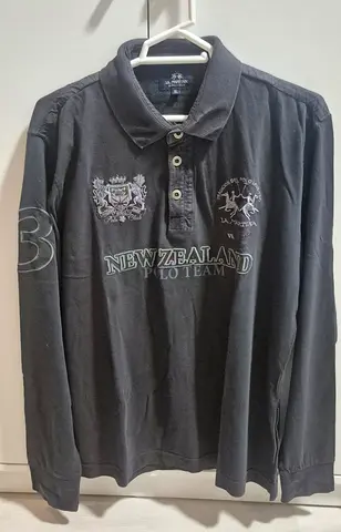 La Martina Grey New Zealand Polo Team Long Sleeve Polo Shirt - Size XL