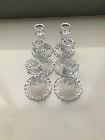 Set of 6 Clear Cut Glass Candle Holders