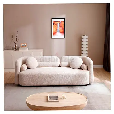 Modern Curved Bouclé 3 -Seater Sofa in Off-White