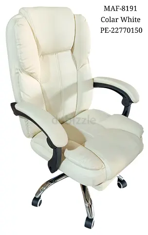 Comfortable White Executive Office Chair with Padded Armrests