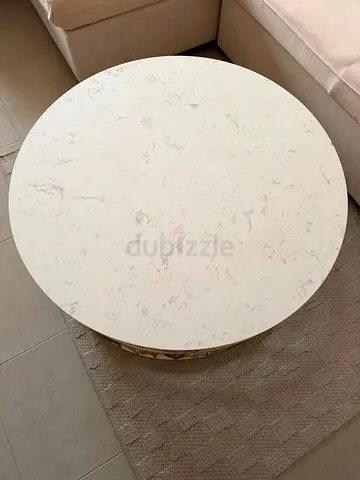Round Marble-Top Coffee Table — White, Compact