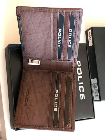 Police Brown Leather Bifold Wallet with Card Slots and Money Clip - New in Box