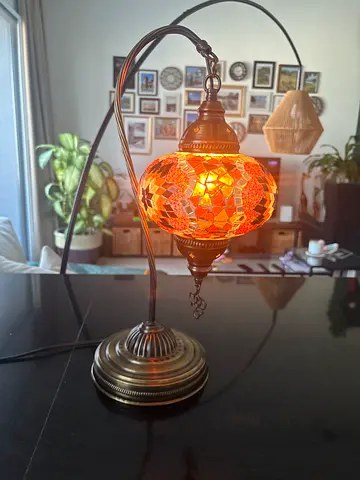 Two Mosaic Table Lamps — Warm Orange Glow