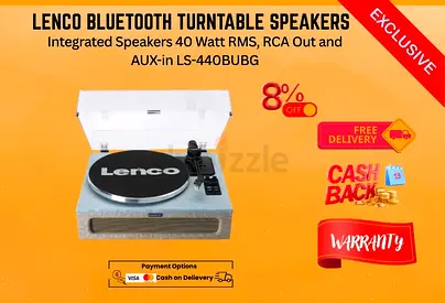 Lenco Bluetooth Turntable, Integrated Speakers 40 Watt RMS, RCA Out and AUX-in LS-440BUBG