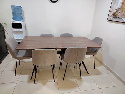 Modern Wooden Dining Table with 6 Upholstered Chairs - Good Condition