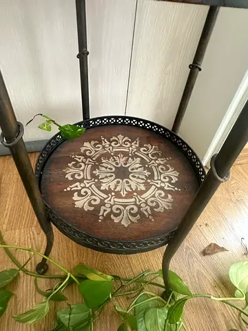 Round Decorative Side Table with Ornate Tray Top