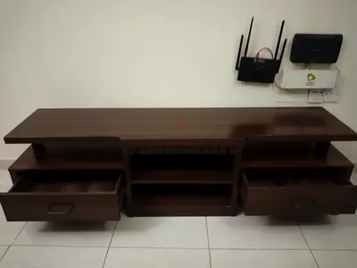 Wooden TV Entertainment Unit with Drawers - Dark Brown