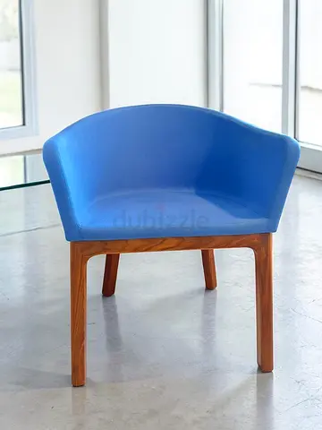 Branded Blue Modern Armchair with Wooden Legs Sean Dix