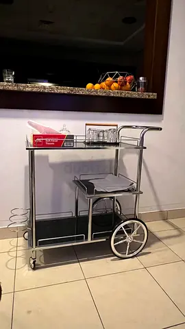 Metal Bar Serving Trolley on Wheels - Stainless Look