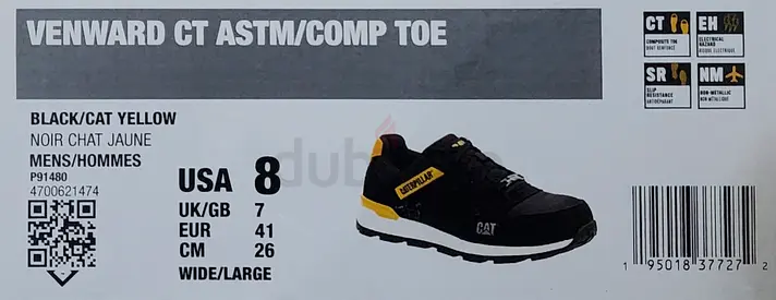 CAT Venward CT ASTM/Comp Toe Men’s Safety Shoe Size USA 8 (Black/Yellow)