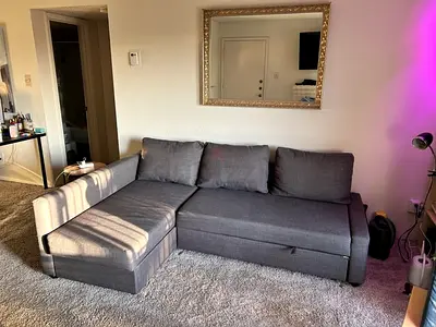 Grey L-shaped Sofa Bed with Chaise - Good Condition